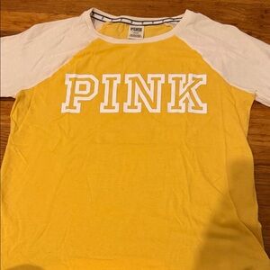 PINK Victoria's Secret Yellow and White Tee